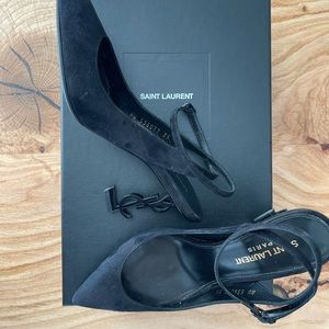 Saint Laurent - Suede Opyum Monogramme Ankle Strap Pumps Size 35